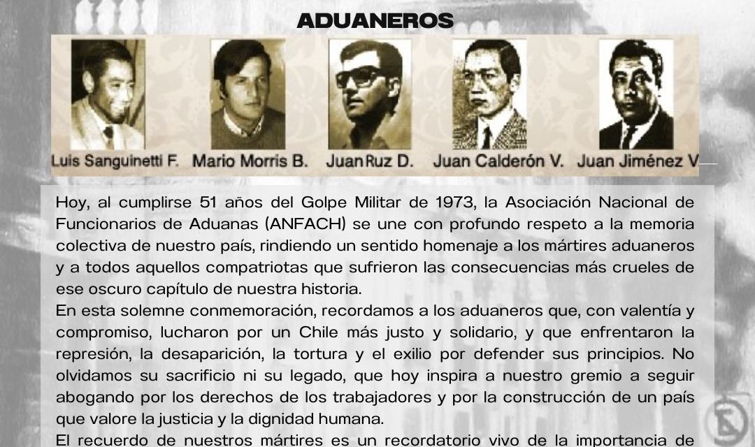 A 51 años del Golpe Militar en Chile: Remembranza en honor a los mártires aduaneros